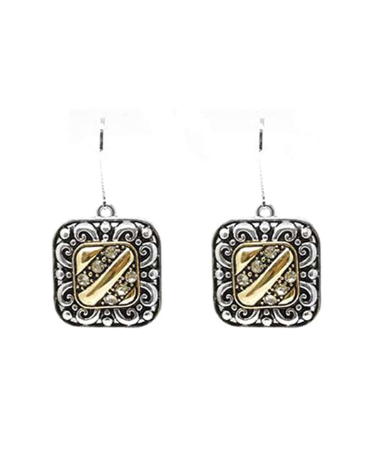 Square Designer Texture w/ Rhinestone Earring