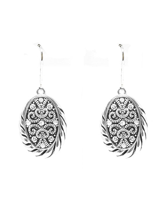 Oval Designer Texture w/ Rhinestone Earring