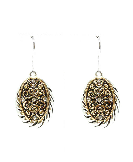 Oval Designer Texture w/ Rhinestone Earring