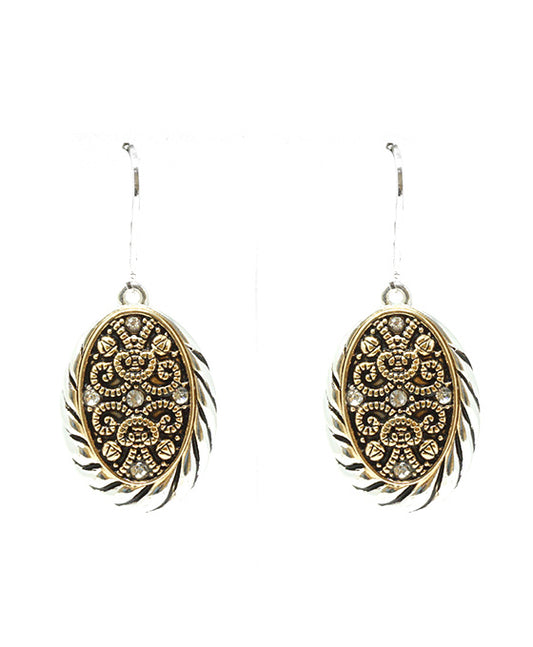 Oval Designer Texture w/ Rhinestone Earring