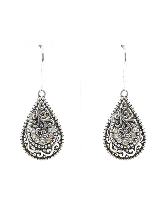 Teardrop Designer Texture w/ Rhinestone Earring
