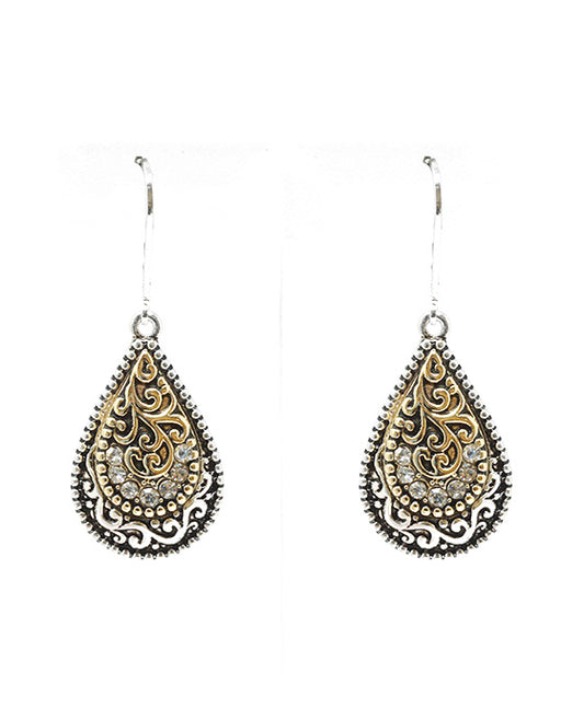 Teardrop Designer Texture w/ Rhinestone Earring