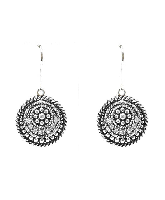 Circle Designer Texture w/ Rhinestone Earring