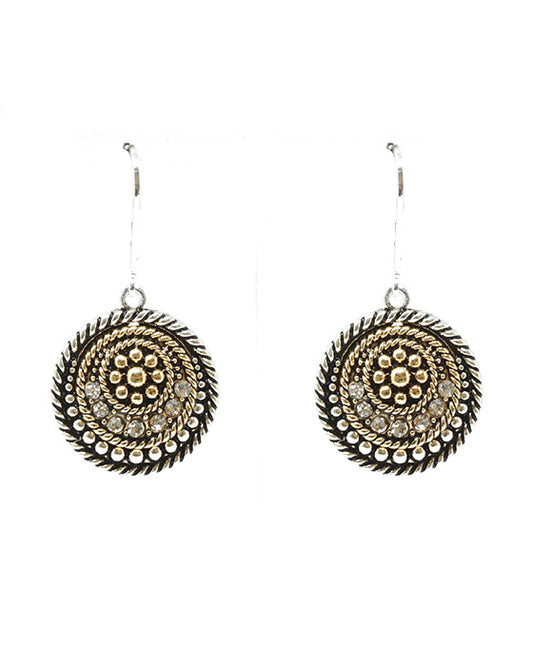Circle Designer Texture w/ Rhinestone Earring