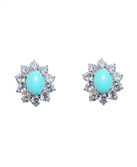 CZ & Turquoise Stone Stud Earring