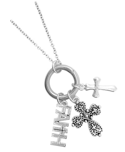 Faith Charm Cluster Necklace