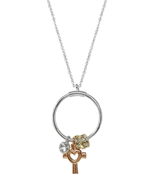 Heart Cross Charm Ring Pendant Necklace