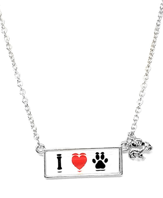 I Love Dog Faceted Glass Stone Pendant Necklace