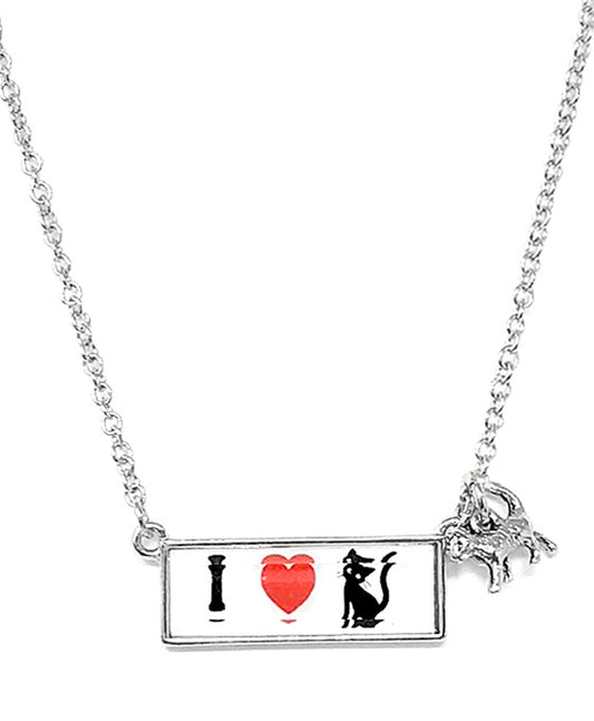 I Love Cat Faceted Glass Stone Pendant