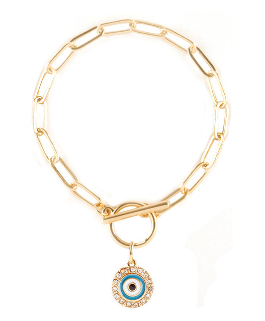 Evil Eye w/ Rhinestone Toggle Bracelet