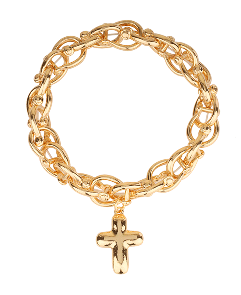Metal Linked w/ Cross Elastic Bracelet