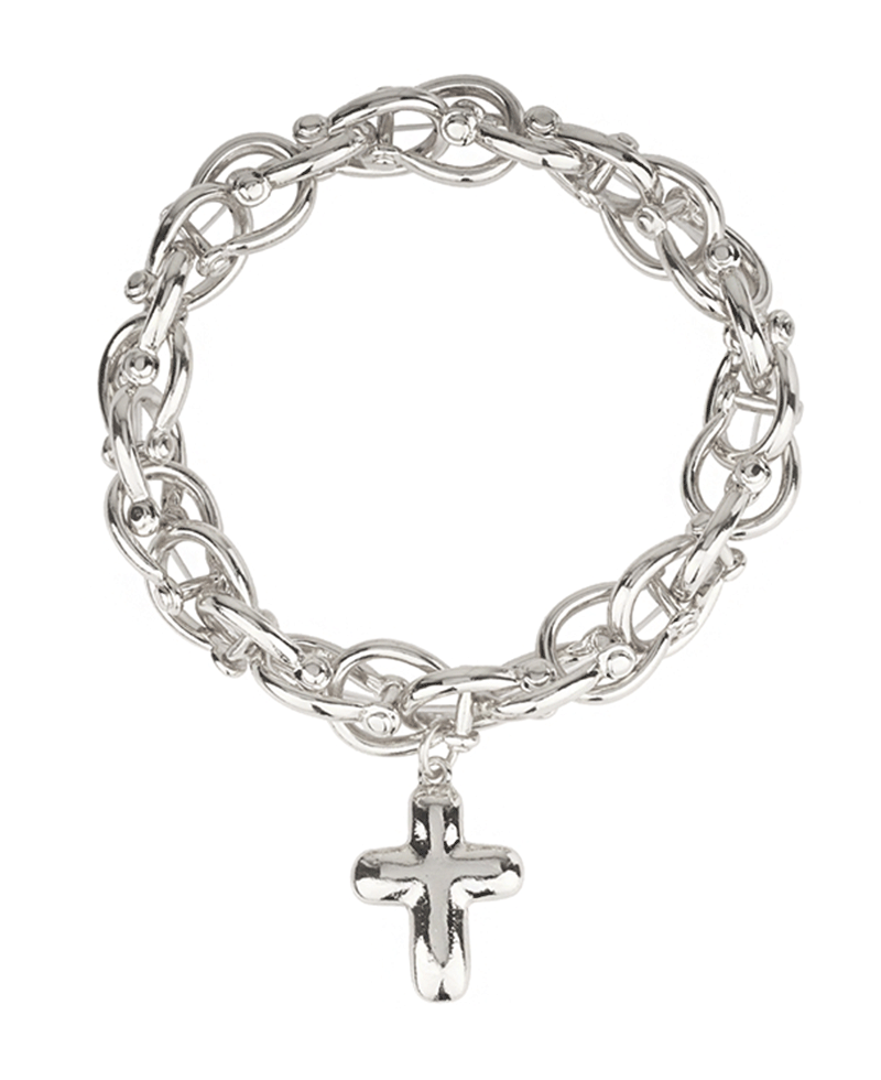 Metal Linked w/ Cross Elastic Bracelet
