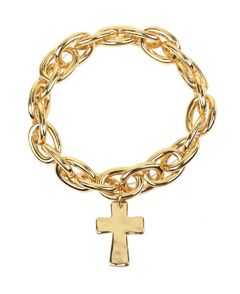 Metal Linked w/ Cross Elastic Bracelet