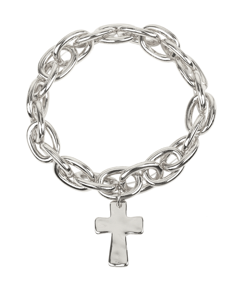 Metal Linked w/ Cross Elastic Bracelet