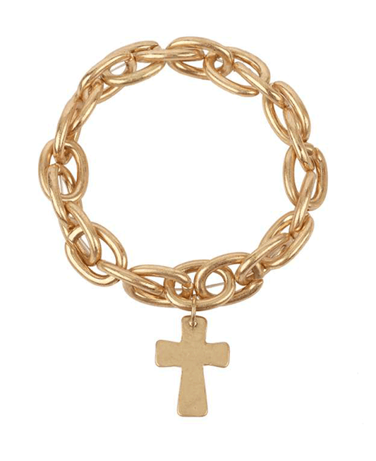 Metal Linked w/ Cross Elastic Bracelet