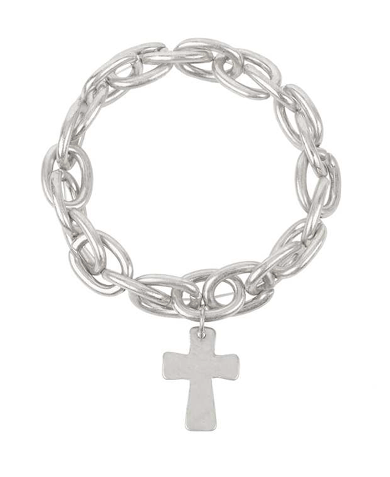 Metal Linked w/ Cross Elastic Bracelet