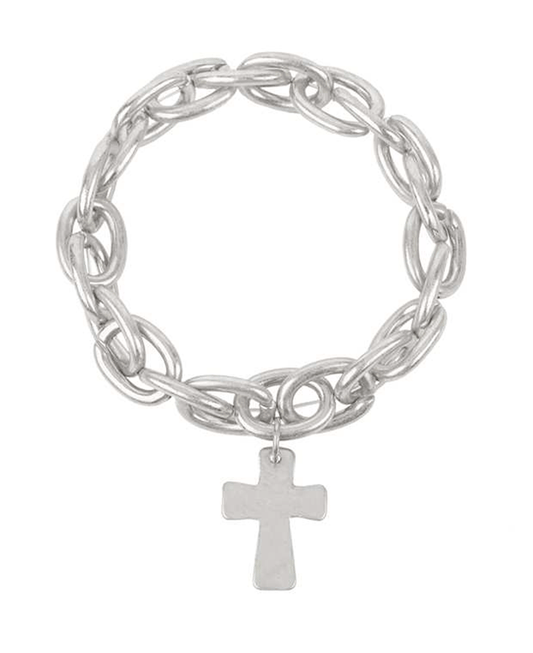 Metal Linked w/ Cross Elastic Bracelet