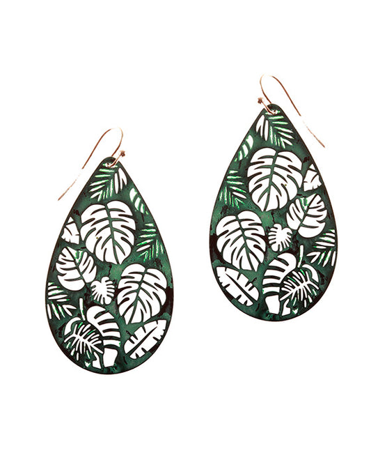 Metal Filigree Tropical Leaf Earring