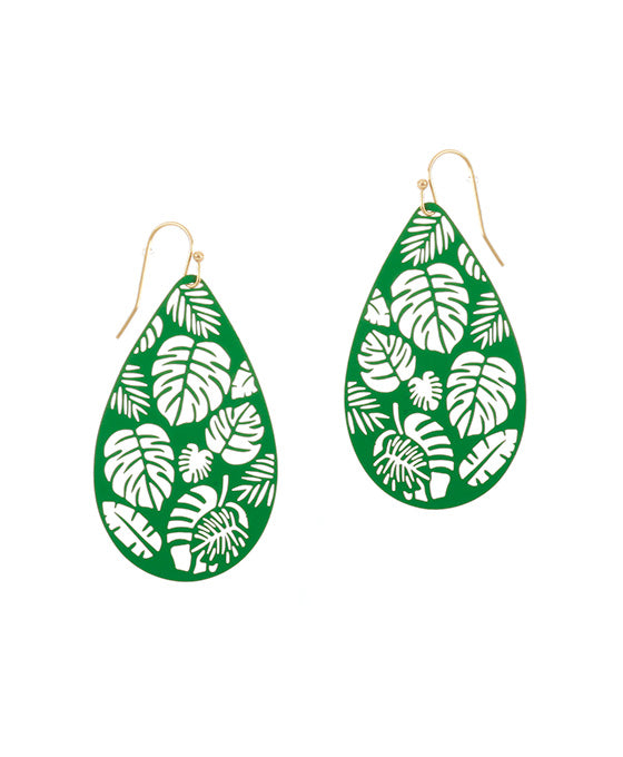 Metal Filigree Tropical Leaf Teardrop Earring
