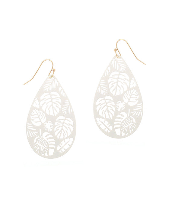 Metal Filigree Tropical Leaf Teardrop Earring