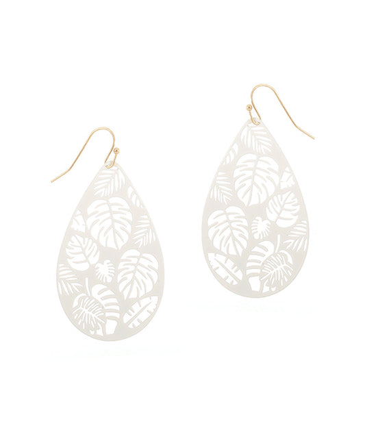 Metal Filigree Tropical Leaf Teardrop Earring