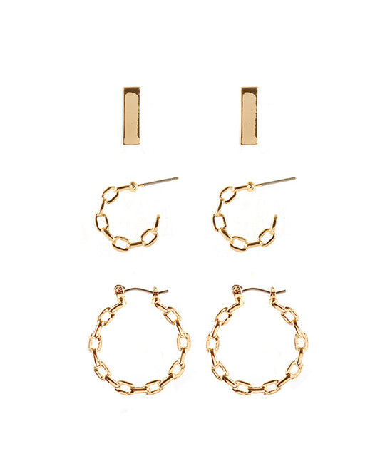 Metal 3 Pair Earring Set