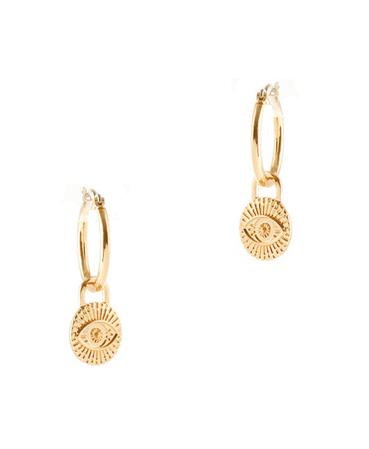 Metal Lock Evil Eye Pincatch Hoop Earring