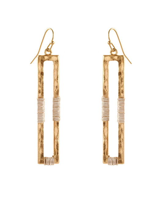 Metal Wire Wrap Open Cut Bar Earring