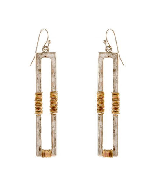 Metal Wire Wrap Open Cut Bar Earring