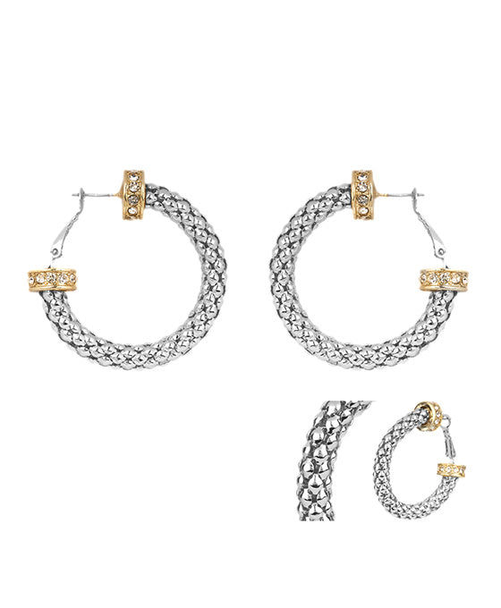40mm Rhinestone Metal Caviar Hoop Earring