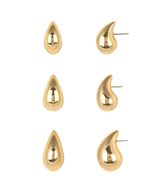 Metal Teardrop 3 Pair Post Earring