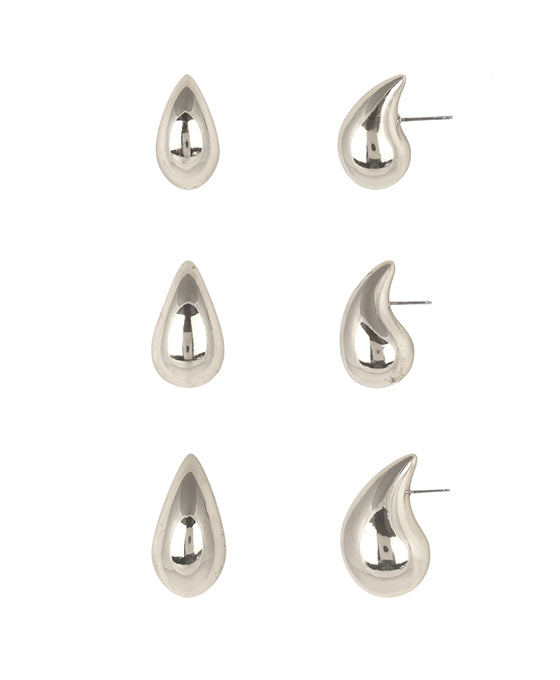Metal Teardrop 3 Pair Post Earring
