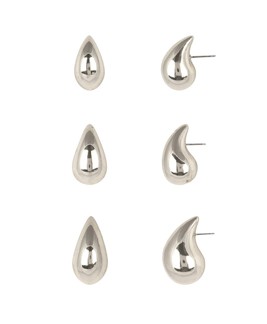 Metal Teardrop 3 Pair Post Earring
