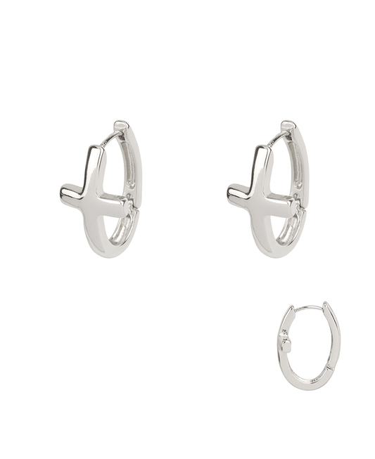 Metal Cross Hoop Huggie Earring