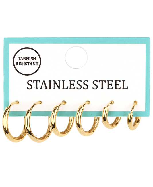 Metal Stainless 3 Pair Hoop Earring