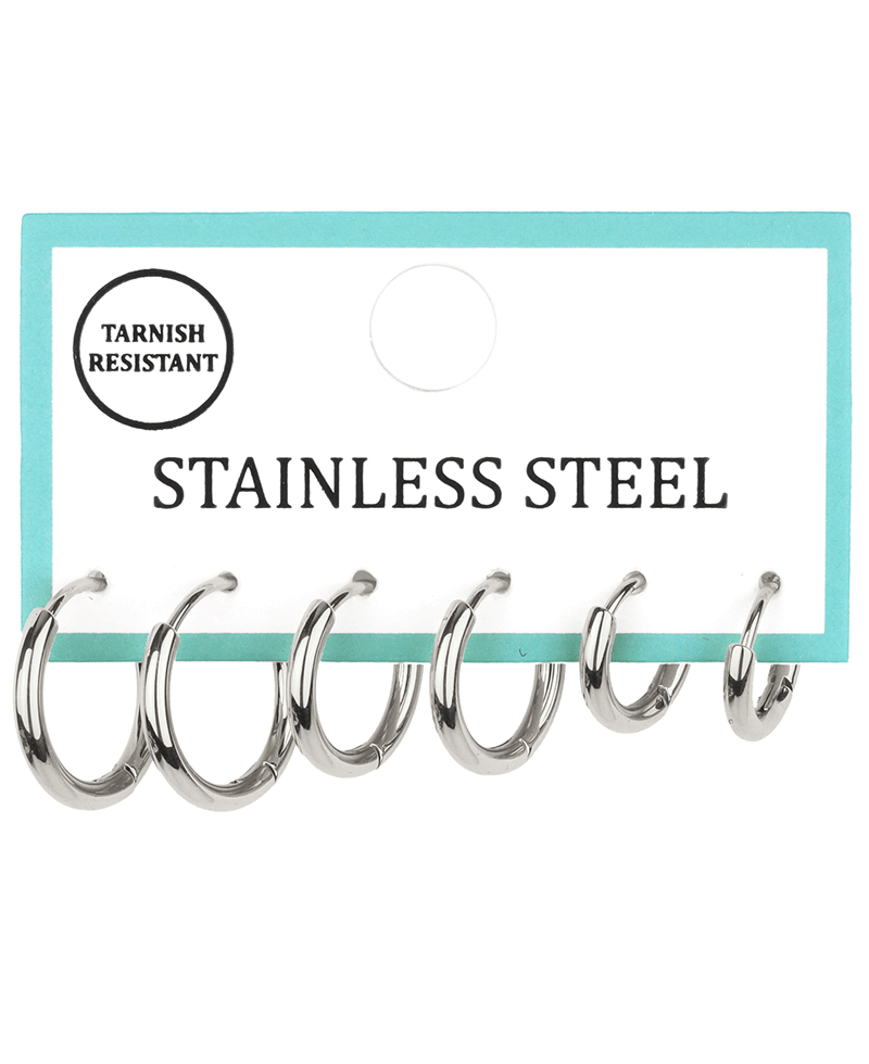 Metal Stainless 3 Pair Hoop Earring