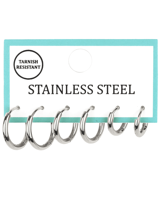 Metal Stainless 3 Pair Hoop Earring