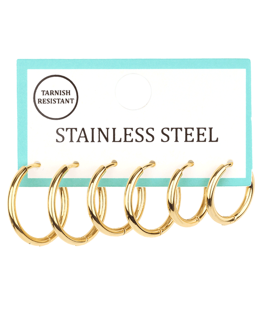 Metal Stainless 3 Pair Hoop Earring