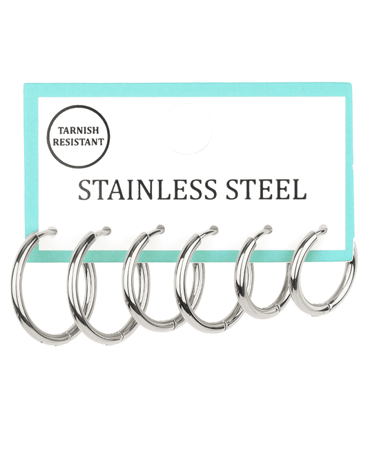 Metal Stainless 3 Pair Hoop Earring