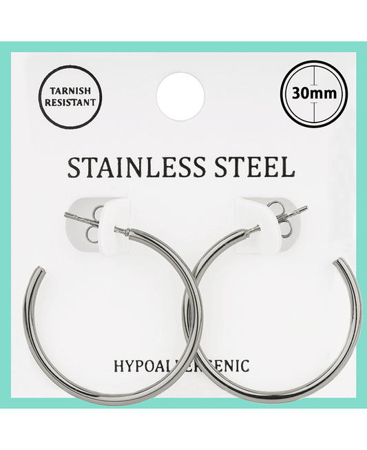Metal Stainless 30mm Hoop Pincatch Earring