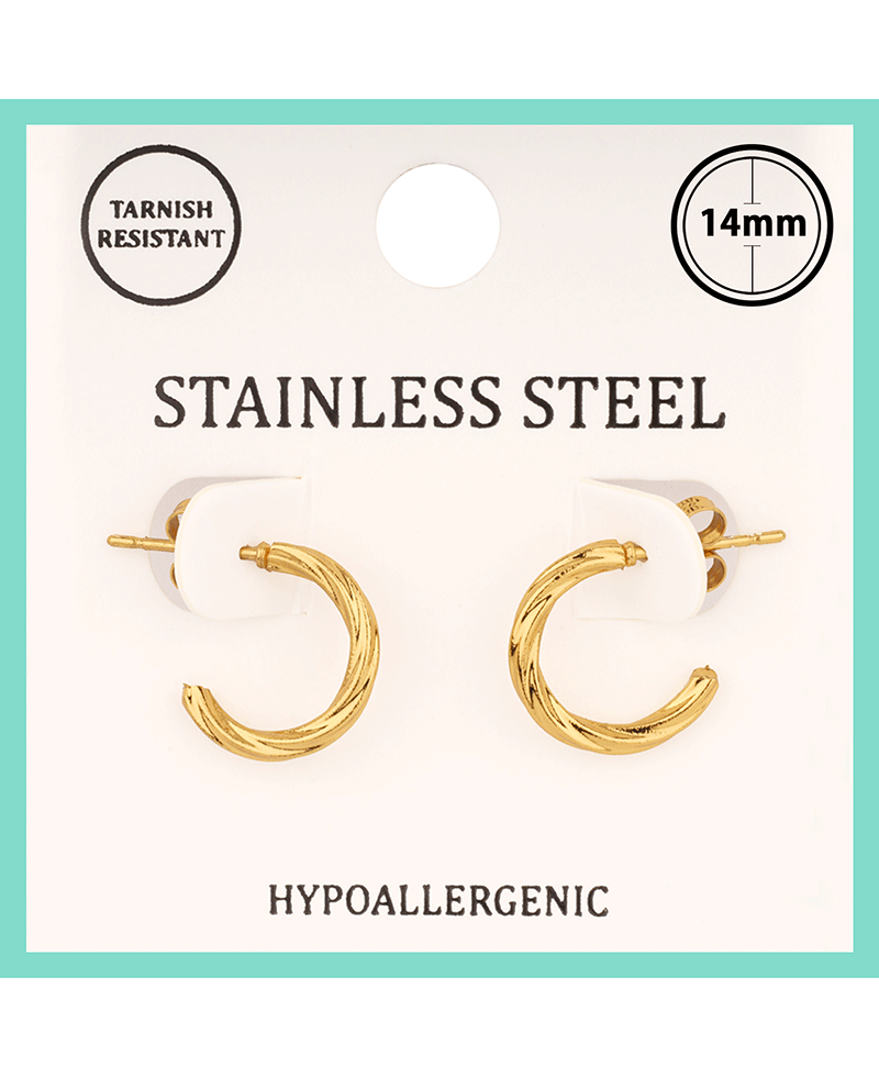 Metal Stainless Twisted 14mm Hoop Pincatch Earring