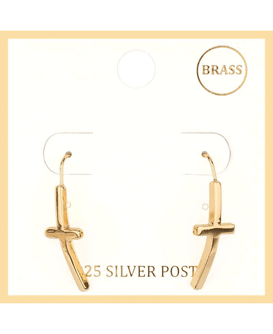 Brass Metal Cross Earring