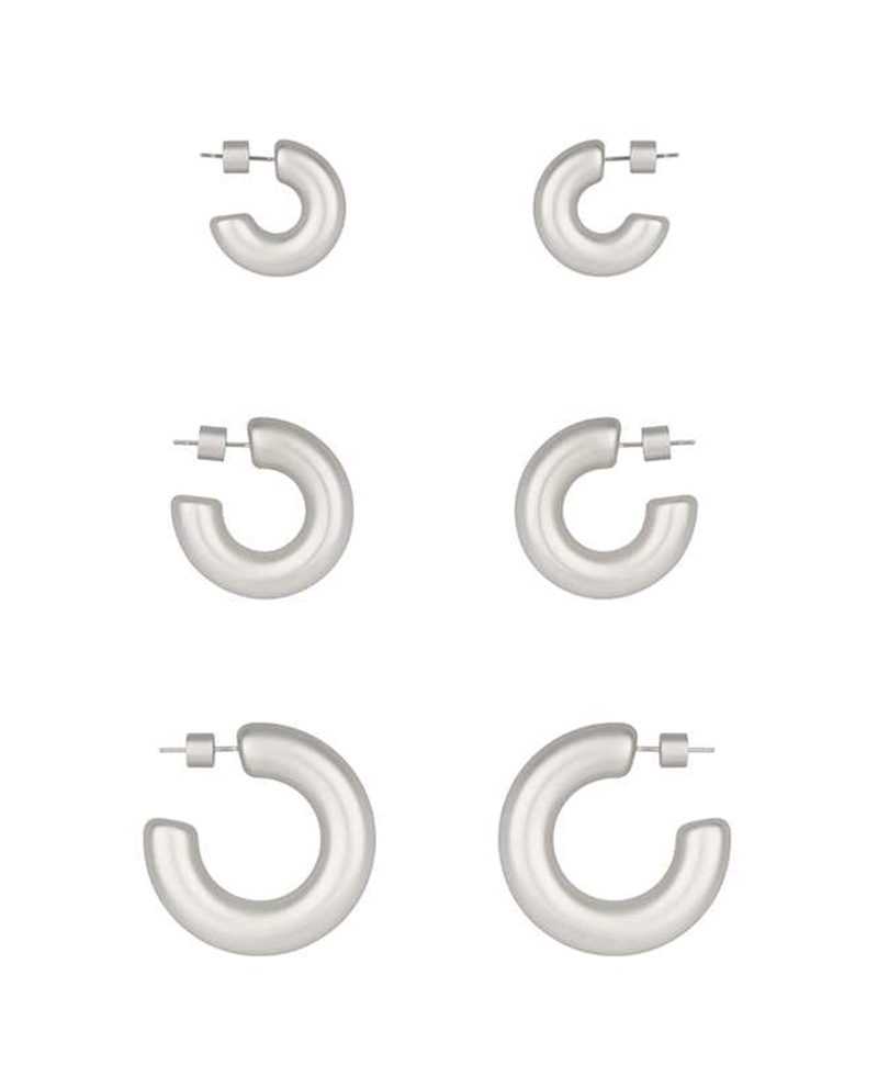 Metal Cylinder Back 3 Pair Hoop Earring