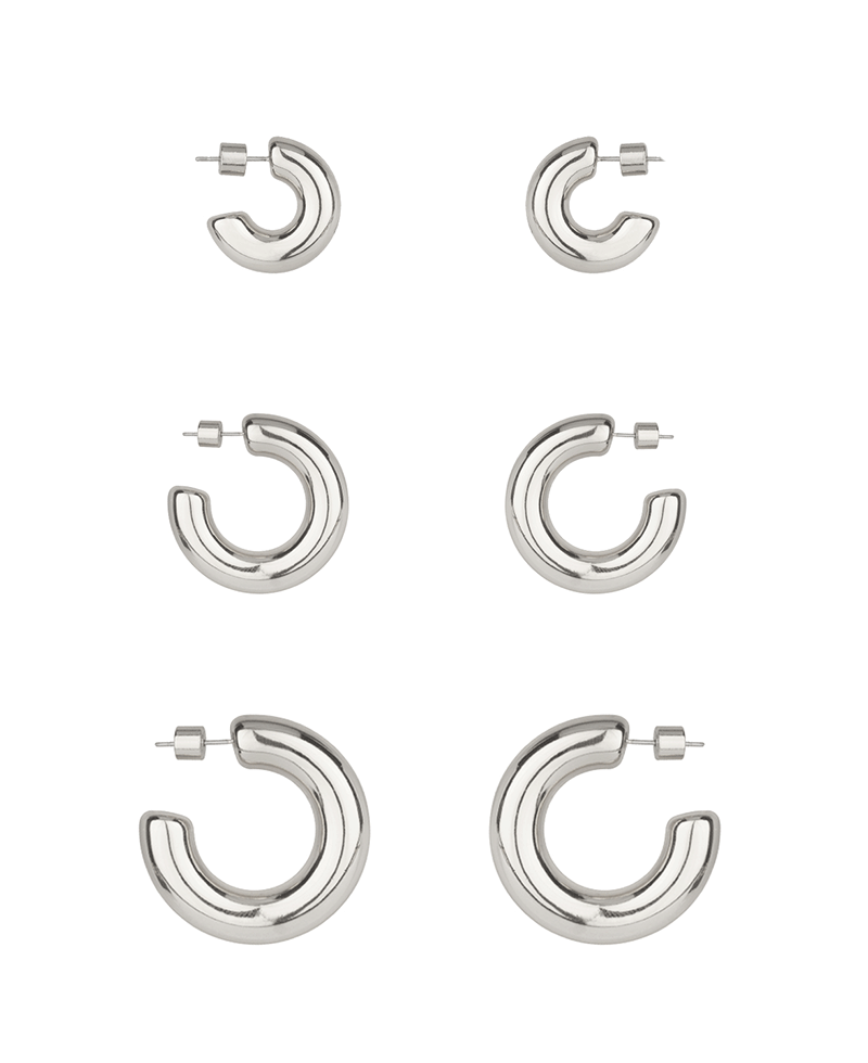 Metal Cylinder Back 3 Pair Hoop Earring