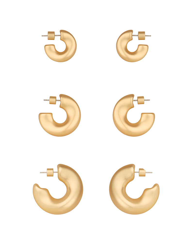 Metal Cylinder Back 3 Pair Hoop Earring