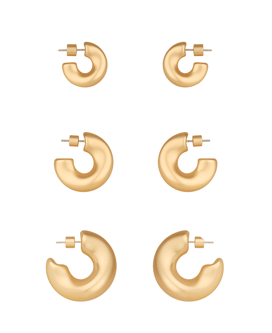 Metal Cylinder Back 3 Pair Hoop Earring