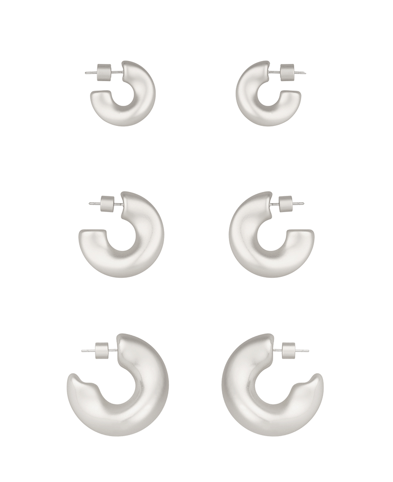 Metal Cylinder Back 3 Pair Hoop Earring