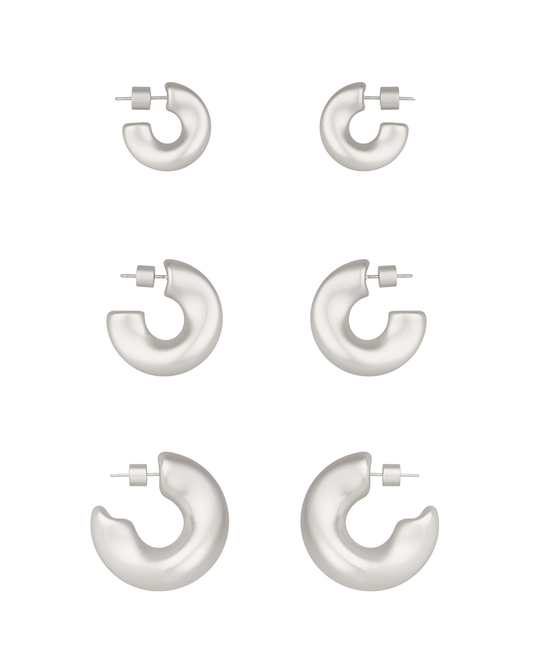 Metal Cylinder Back 3 Pair Hoop Earring