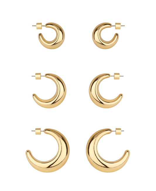 Metal Cylinder Back 3 Pair Hoop Earring