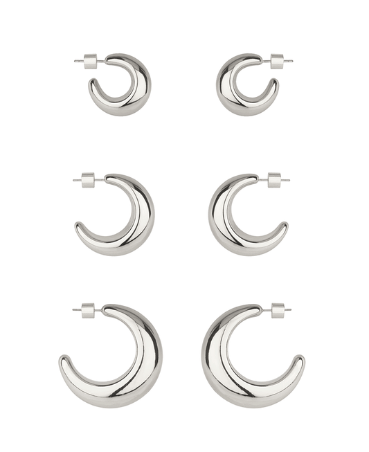 Metal Cylinder Back 3 Pair Hoop Earring